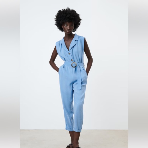 Zara Pants - A248 NWT ZARA BLUE BELTED JUMPSUIT